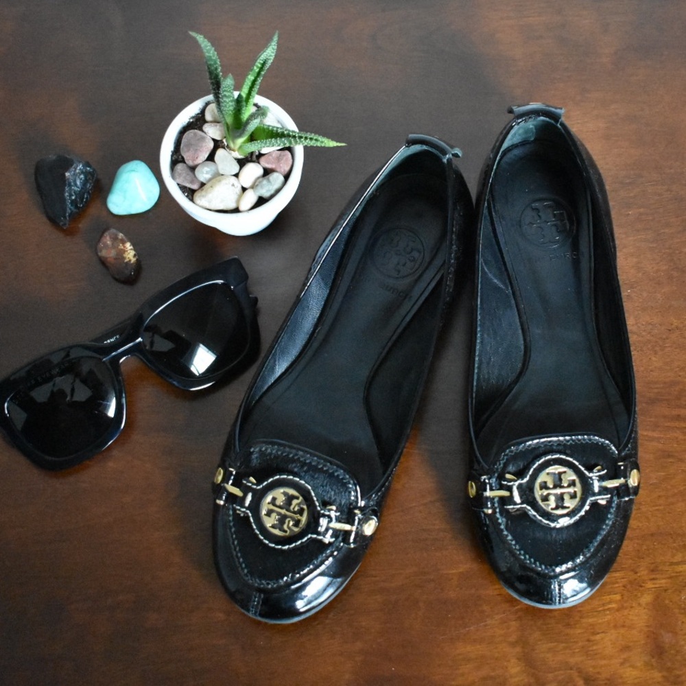 Tory Burch Patent Leather Pony Hair Loafers